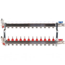 Коллектор из нерж. стали 1"x3/4" ROMMER в сборе с расходомерами 12 вых.